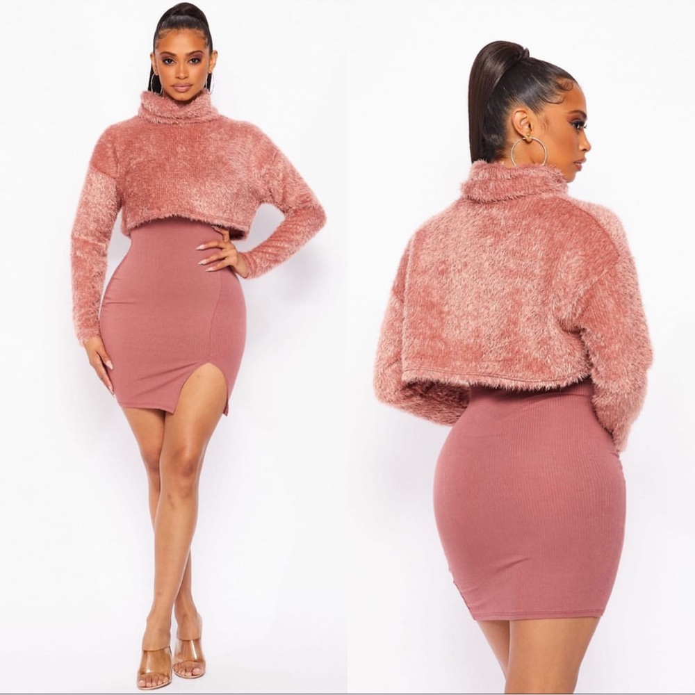Muscle top dress with mini crop top long sleeve turtle neck sweater